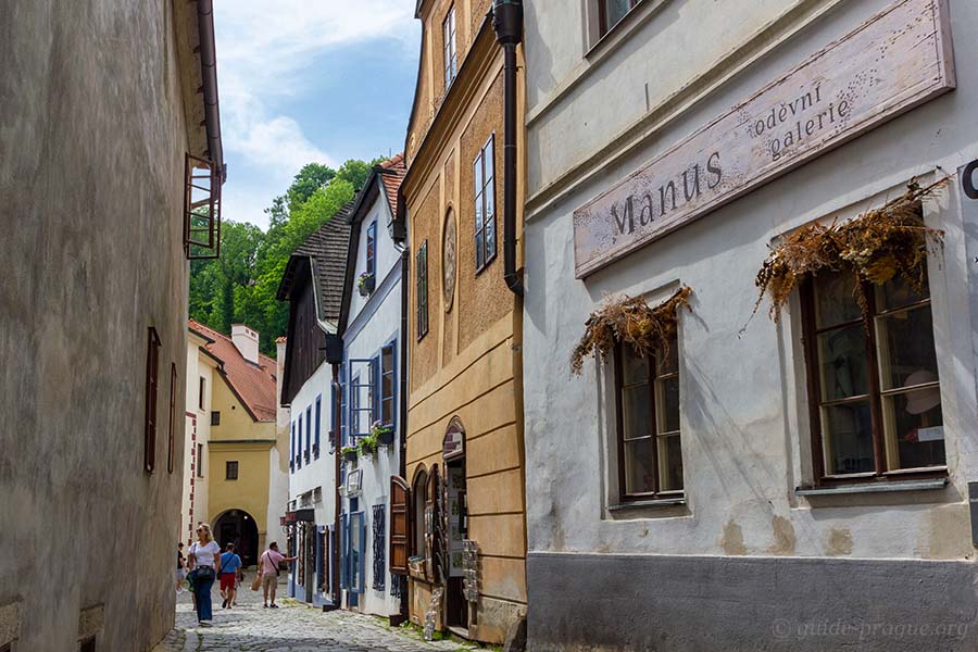 Photo of narrow street in Cesky Krumlov.