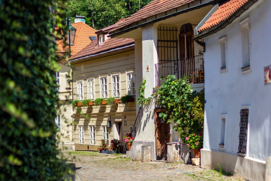 Photo of narrow cobblestone street Novy Svet in Hradcany, Prague